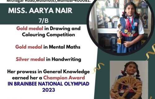 gold medal to Ms Aarya Nair (Std 7B) 2023-2024